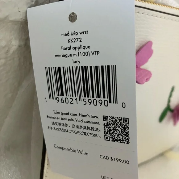 Kate Spade Cream Wristlet with Pink Floral Appliques - Picture 4 of 5